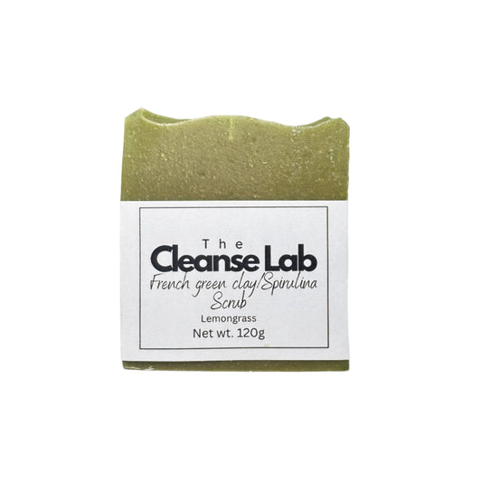 French green clay spirulina scrub natural soap front